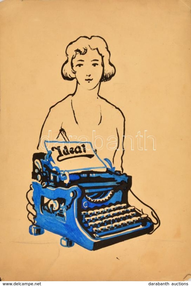 Jelzés Nélkül: Ideal írógép Plakátterv. Akvarell, Papír. 31x20 Cm, - Sonstige & Ohne Zuordnung