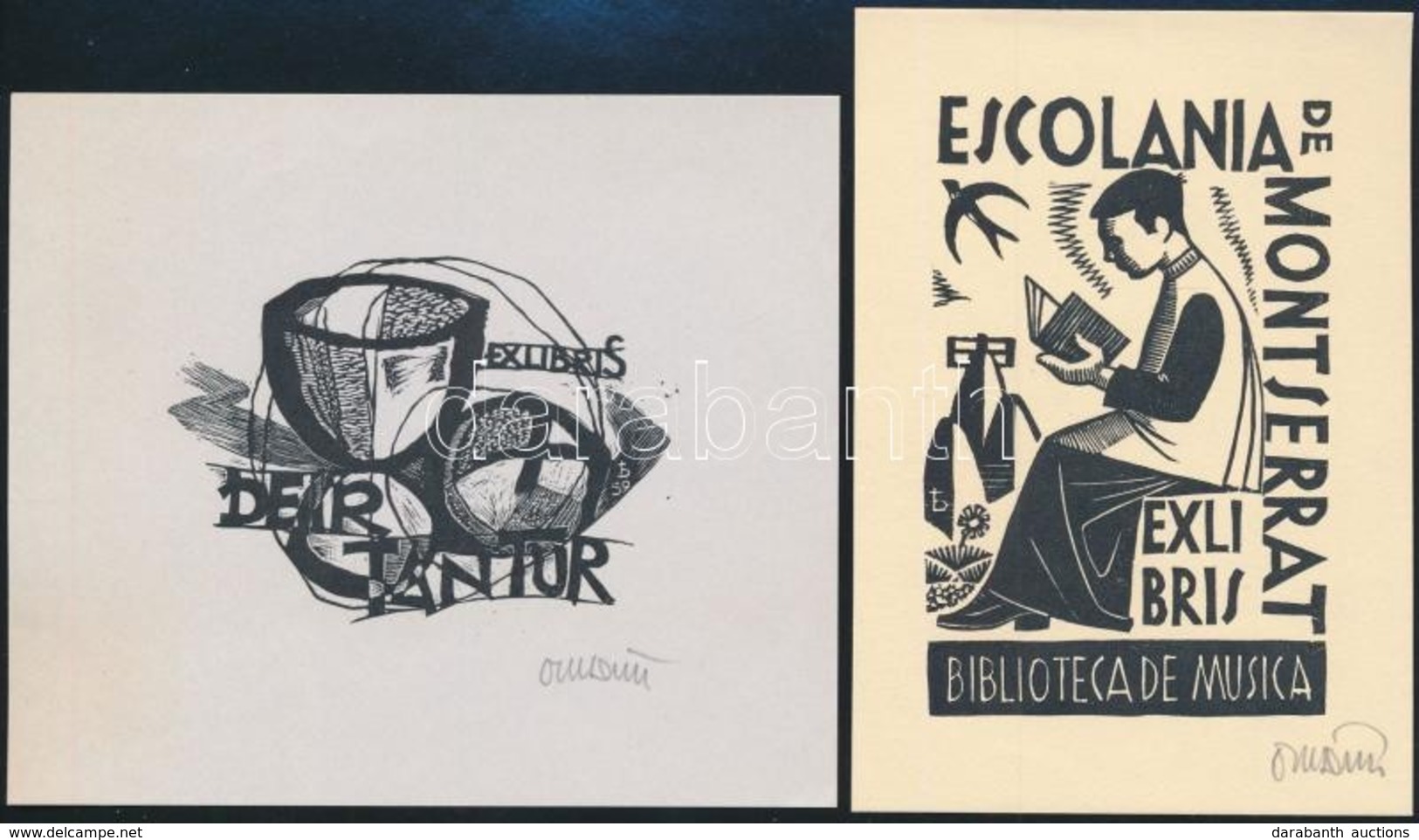 Oriol Maria Divi (1924-2013): 2 Db Ex Libris  Fametszet, Papír, Jelzett - Sonstige & Ohne Zuordnung