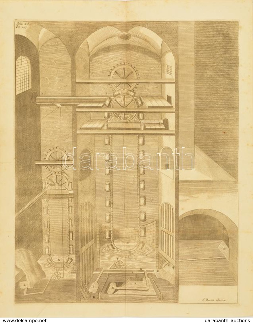 1665 Bányászati Vízgép Rajza. Athanasius Kircher, Antonius Sioertsma:  Mundus Subterraneus, In XII Libros Digestus C, Mu - Stiche & Gravuren