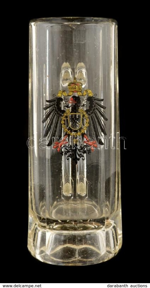 Porosz Címeres üveg Korsó Matricás, Jelzett, Hibátlan 19 Cm - Glas & Kristall