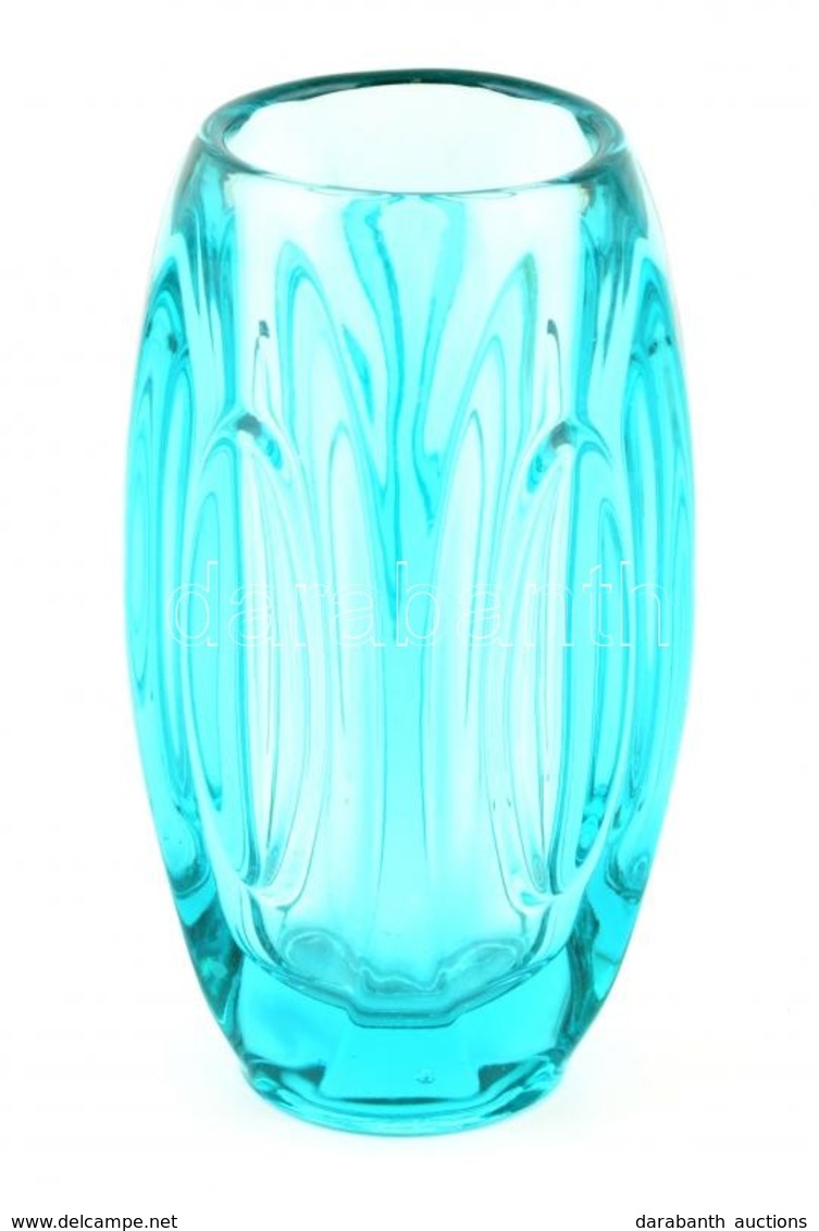 Türkiz Színű üveg Váza, Kopásnyomokkal, M: 19,5 Cm - Glas & Kristall
