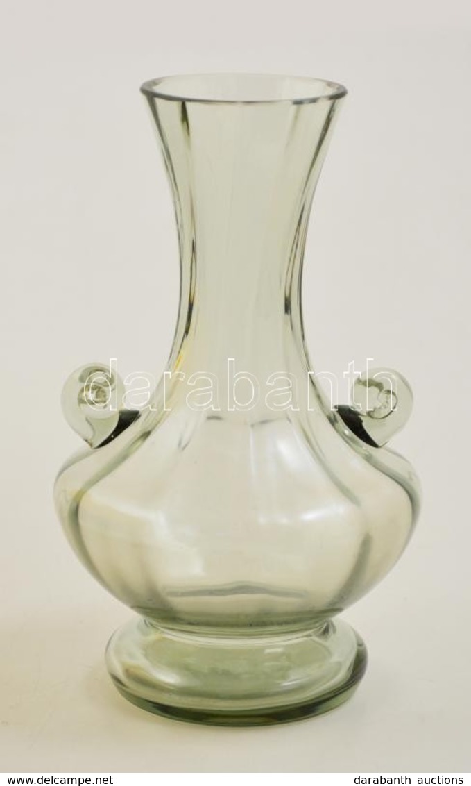 Halványszürke üveg Váza, Csiga Díszítéssel, Kopásnyomokkal, M: 17 Cm - Glas & Kristall