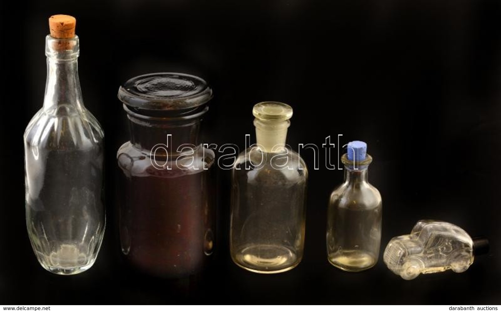 5 Db Kis üvegcse (gyógyszertári, Parfümös, Stb.), Hibákkal - Verre & Cristal
