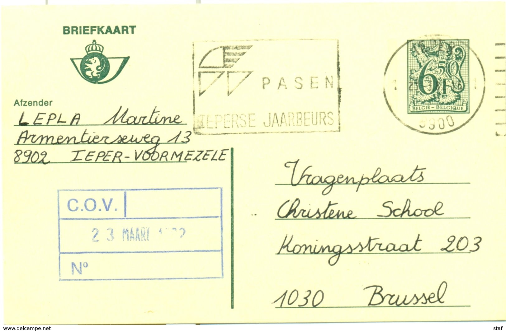Briefkaart - Pasen Ieperse Jaarbeurs - Vlagstempels