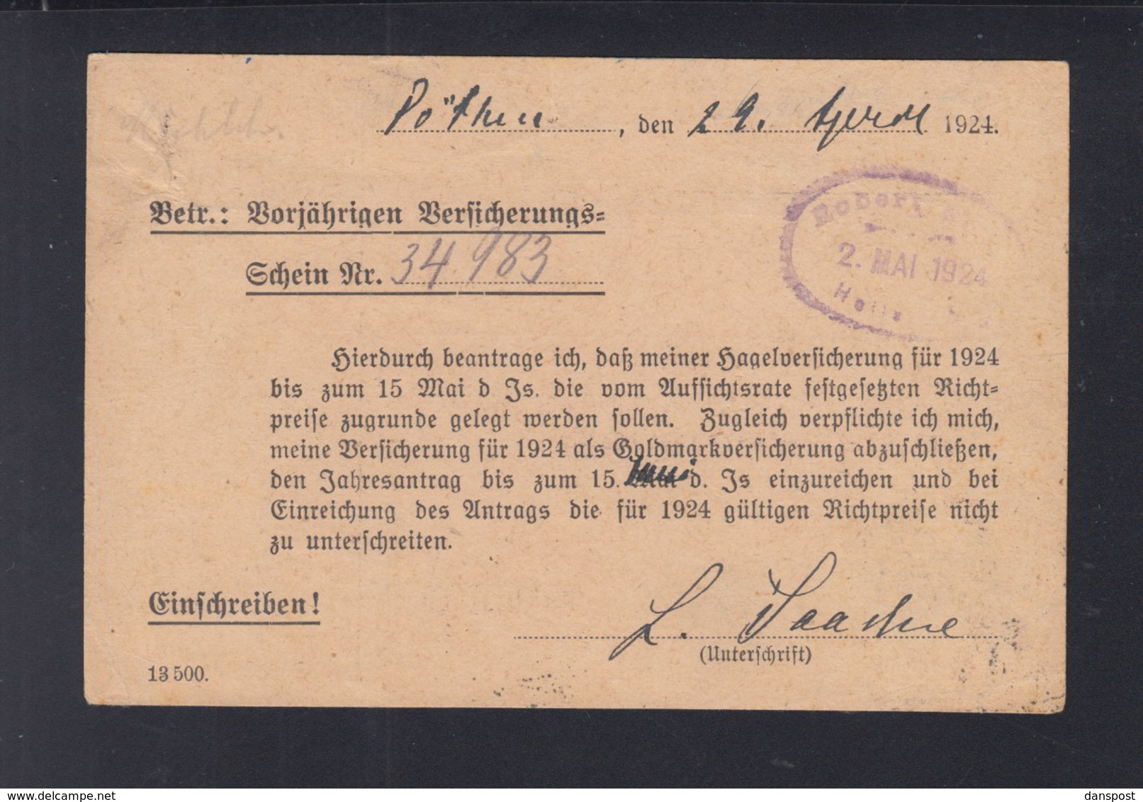 Dt. Reich R-PK 1924 Mühlhausen Nach Halle - Covers & Documents