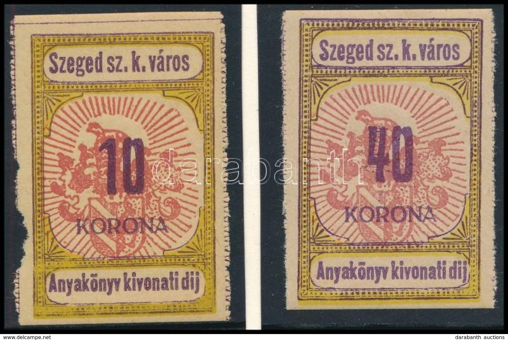 1920 Szeged Városi Anyakönyvi Kivonati Díj 10K + 40K (12.000) - Ohne Zuordnung