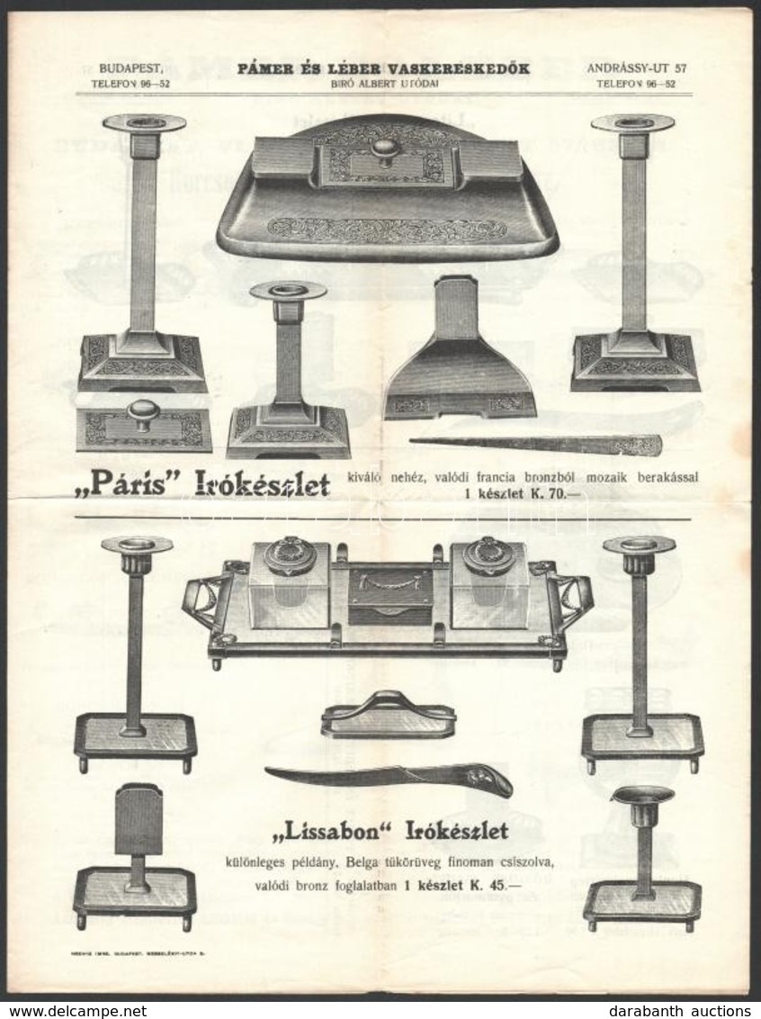 Cca 1920 Bp. Andrássy út, Pámer és Léber Vaskereskedők Dekoratív Rajzos Prospektusa - Ohne Zuordnung