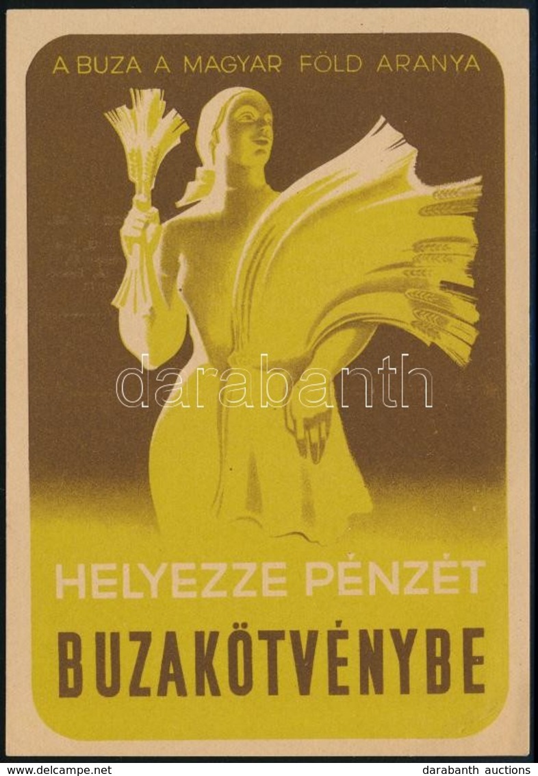 1946 Búzakötvény Kétoldalas Reklámlap, Rajta 'A Búza A Magyar Föld Aranya' Mondattal, 10x14,5 Cm - Werbung