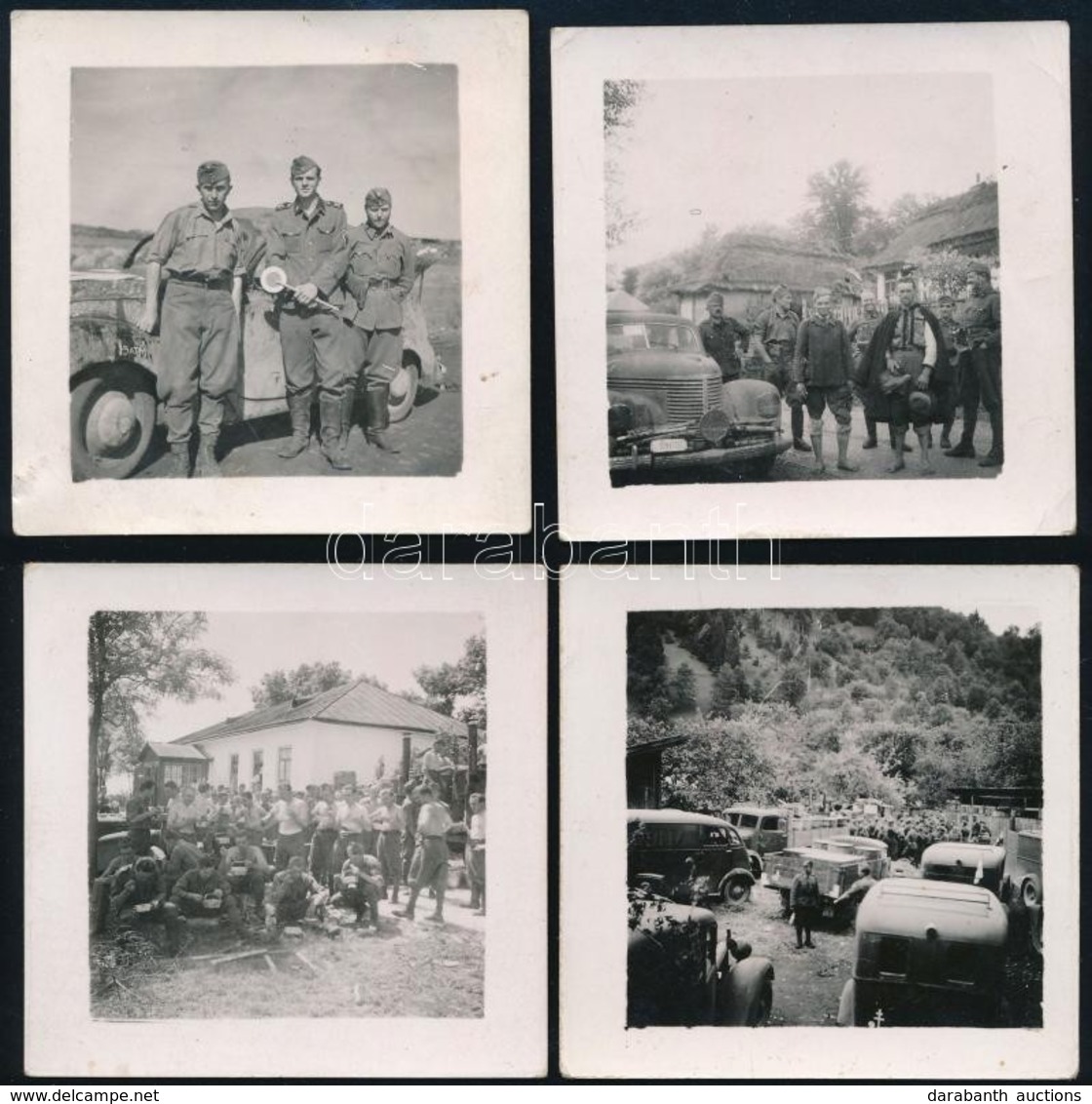 1941 Magyar Katonai Autós Egység, 4 Db Fotó, Hátoldalon Pecséttel, Jó állapotban, 6,5×6,5 Cm - Sonstige & Ohne Zuordnung