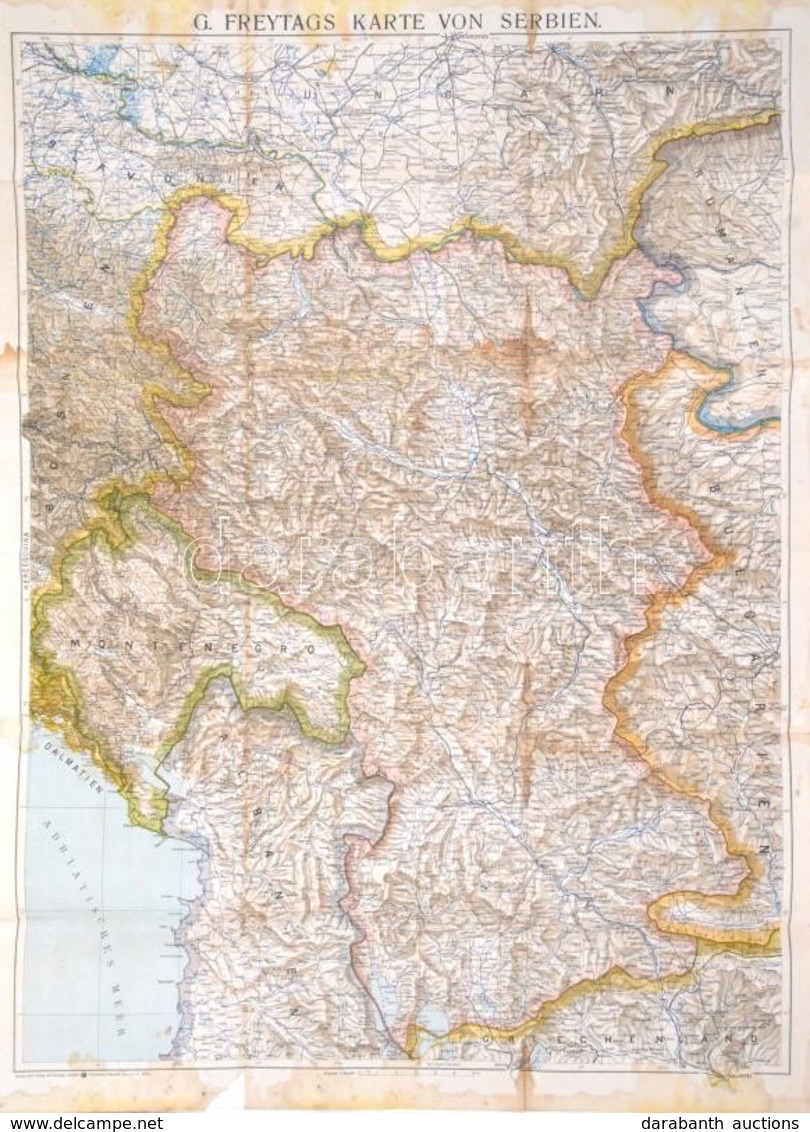 Cca 1915 Szerbia Térképe. Hajtásoknál Kis Szakadásokkal 100x75 Cm - Sonstige & Ohne Zuordnung