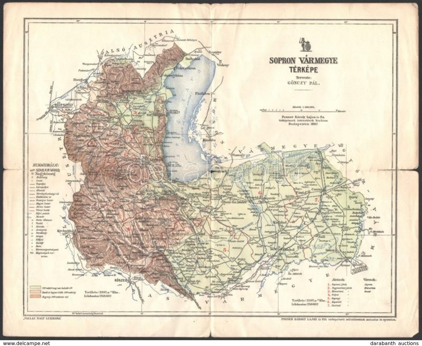 Cca 1910 Sopron Vármegye Térképe. Gönczy Pál 30x25 Cm - Sonstige & Ohne Zuordnung