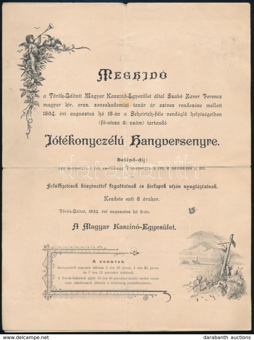 1894 Törökbálinti Jótékonyczélú Hangversenyre Szóló Meghívó és Műsor, Beszakadással - Ohne Zuordnung