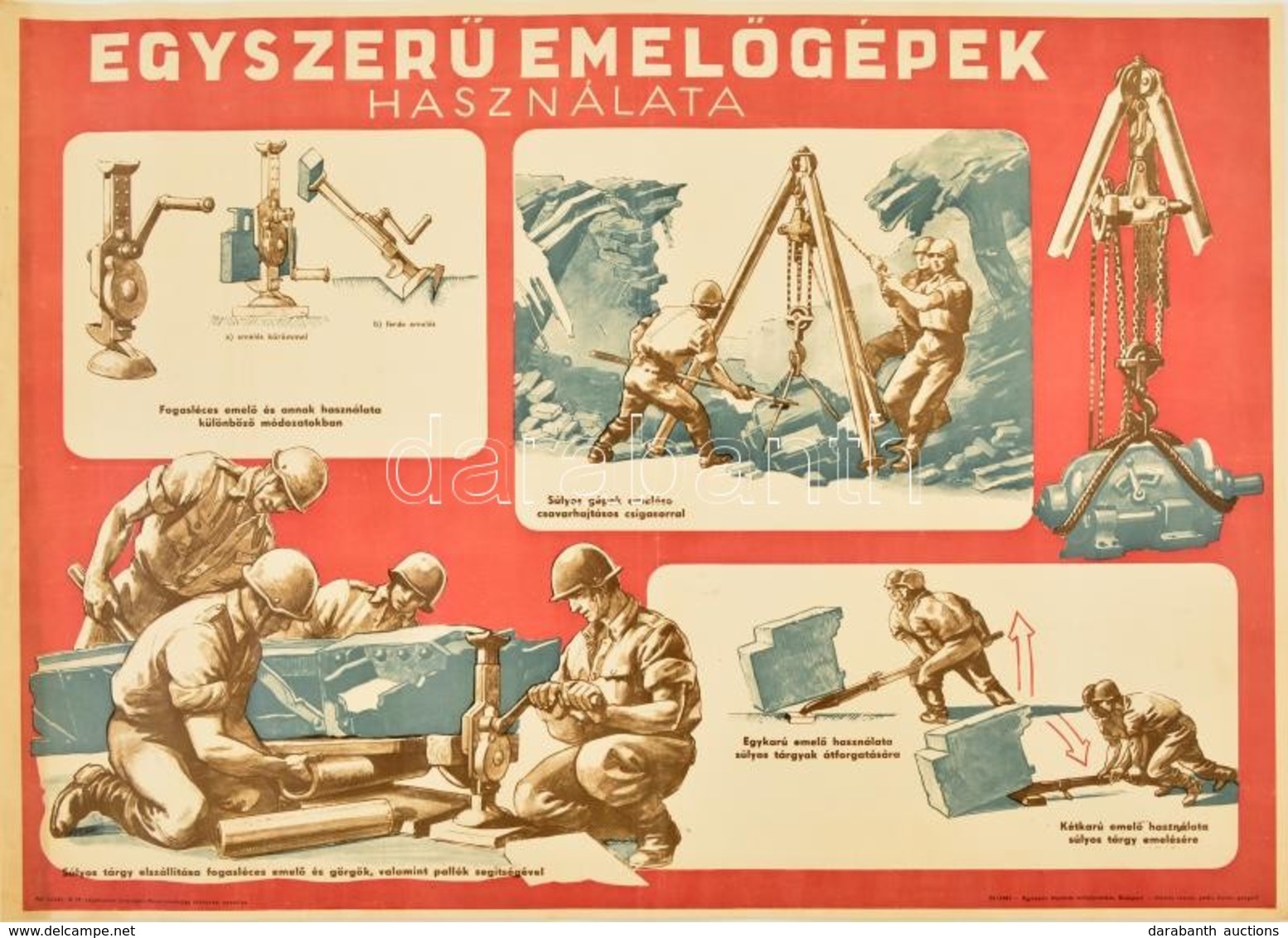 Cca 1950 Egyszerű Emelőgépek Használata. Bp., Belügyminisztérium Légoltalmi Országos Parancsnoksága Kiképzési Osztálya,E - Sonstige & Ohne Zuordnung