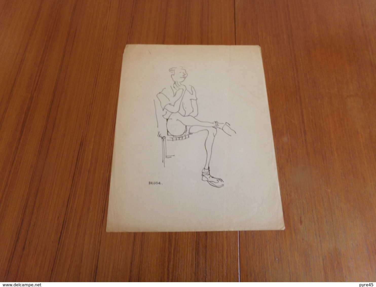 Dessin ( 21 X 27 Cm ) Homme Assis Sur Une Chaise, Signé Bruga - Estampas & Grabados