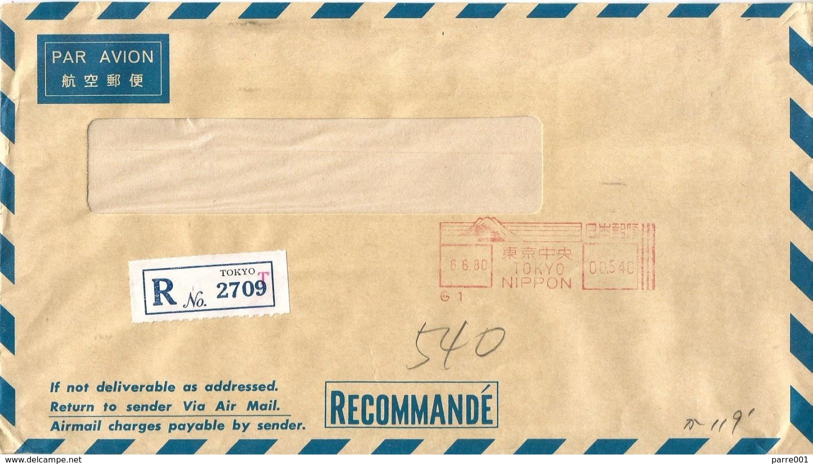 Japan 1980 Tokyo Meter Hasler “F88” H1 Bank Of Tokyo Registered Cover - Lettres & Documents