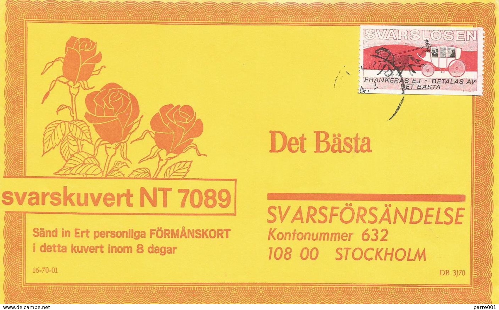 Sweden 1970 Postal Wagon Postage Paid Cover - Emisiones Locales