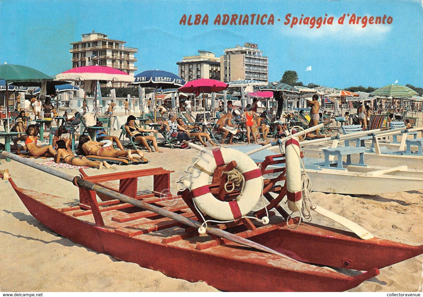 Cartolina Alba Adriatica Spiaggia D'Argento Grandi Alberghi Animata Pattino (Teramo) - Teramo