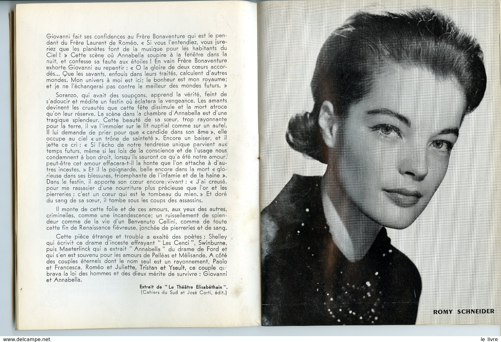 PROGRAMME THEATRE DE PARIS 1961 "DOMMAGE QU'ELLE SOIT UNE P.." VISCONTI DELON ROMY SCHNEIDER POPESCO BAROUX MONFORT - Programme