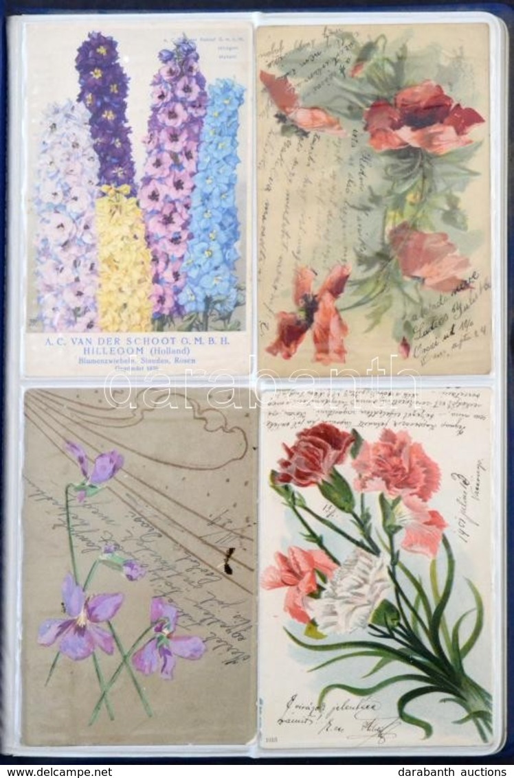 ** * 97 Db Régi Virág Motívumlap Albumban / 97 Pre-1945 Flower Motive Postcards In An Album - Ohne Zuordnung