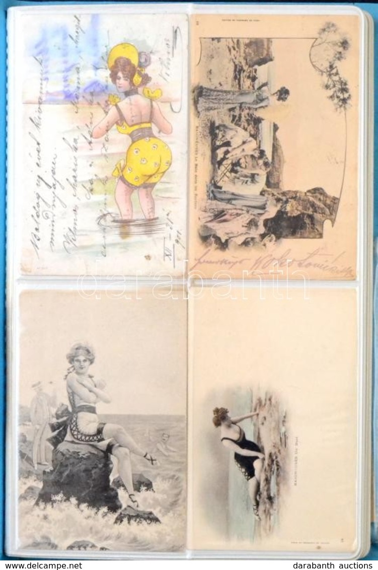 ** * 105 Db Régi Képeslap Albumban: Strand, Fürdőzők, Vízi Sport, Közte Fényképek / 105 Pre-1945 Postcards In An Album:  - Ohne Zuordnung