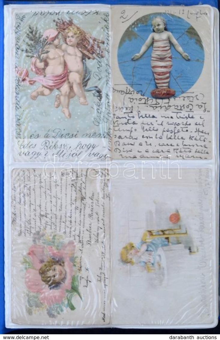 ** * 100 Db Régi Gyerek Motívumlap Albumban / 100 Pre-1945 Children Motive Postcards In An Album - Ohne Zuordnung