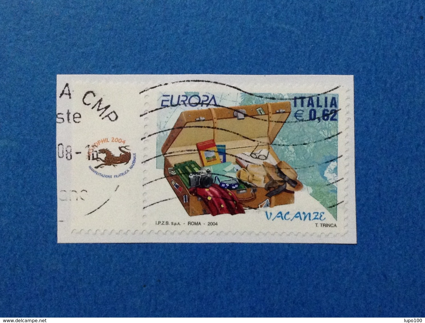 2004 ITALIA FRANCOBOLLO USATO STAMP USED EUROPA CEPT LE VACANZE 0,62 CON APPENDICE - 2001-10: Usati