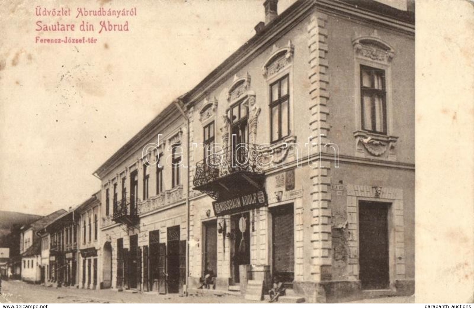 * T2/T3 1917 Abrudbánya, Abrud; Ferenc József Tér, Nussbaum Adolf üzlete. Radó Boldizsár Kiadása / Square, Shops (Rb) - Non Classificati