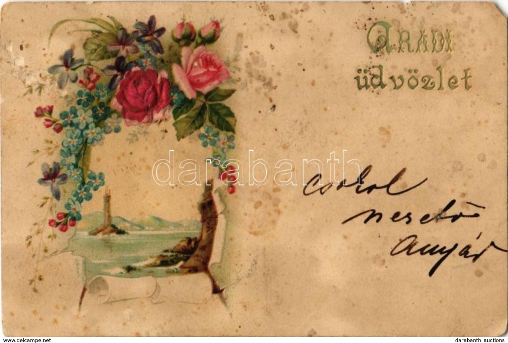 T4 1899 Aradi üdvözlet, Dombornyomott Virágos Litho üdvözlőlap / Greetings From Arad! Emb. Floral Litho Greeting Card (E - Unclassified