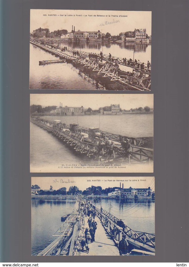 Nantes / Lot De 3 CP /  Le Pont De Bateaux à Pirmil, Et La Prairie D'Amont,( île Beaulieu) - Nantes