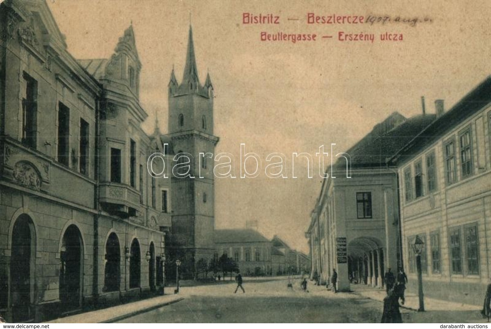 T3/T4 Beszterce, Bistritz, Bistrita; Beutlergasse / Erszény Utca, Evangélikus Templom. W. L. (?) No. 398. / Street View, - Ohne Zuordnung