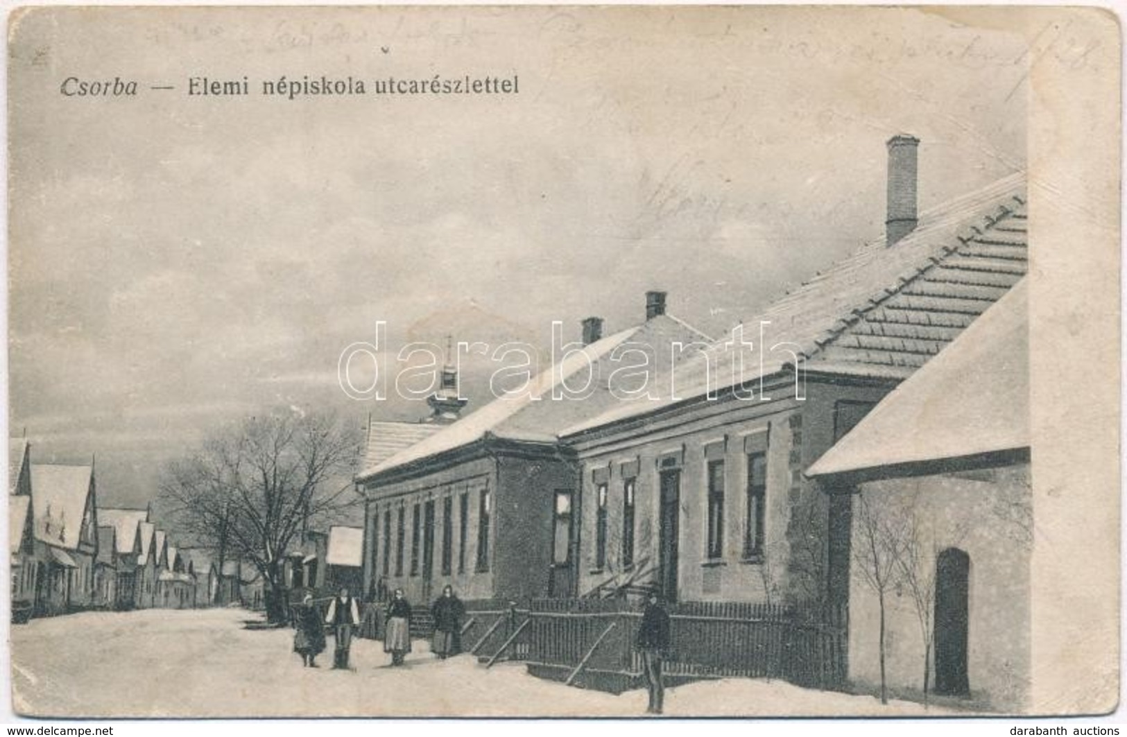 T3 1919 Csorba, Strba; Elemi Iskola, Utca Télen / Elementary School, Street View In Winter (ázott Sarkak / Wet Corners) - Ohne Zuordnung