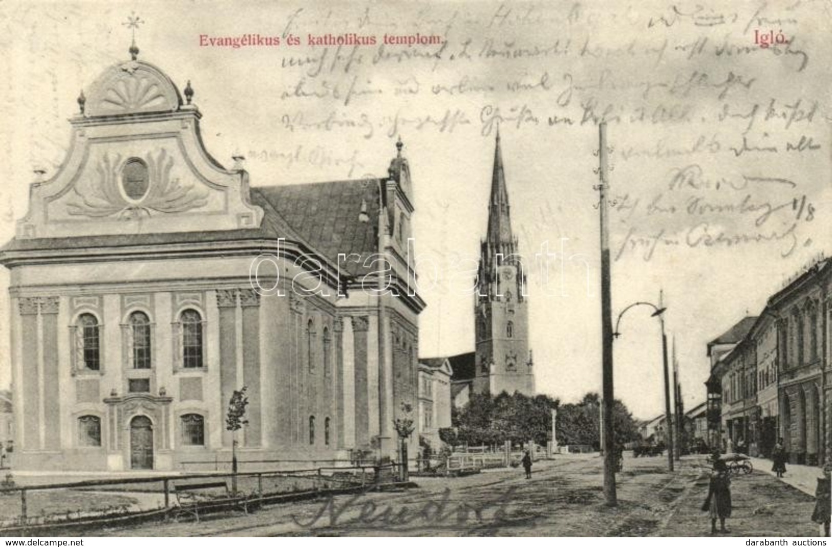 T3 Igló, Evangélikus és Katolikus Templom; Kiadja Dörner Gyula / Churches (kis Szakadás / Small Tear) - Ohne Zuordnung