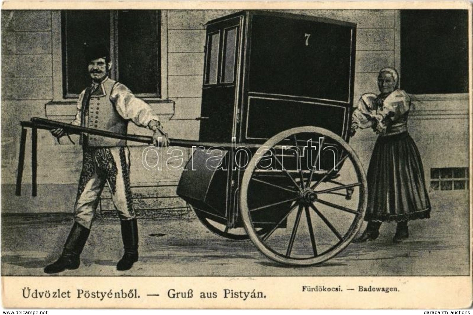 T2/T3 1907 Pöstyén, Pistyan, Piestany; Fürdőkocsi (infanterista). Kiadja Gipsz H. / Badewagen / Spa Carriage (infanteris - Ohne Zuordnung