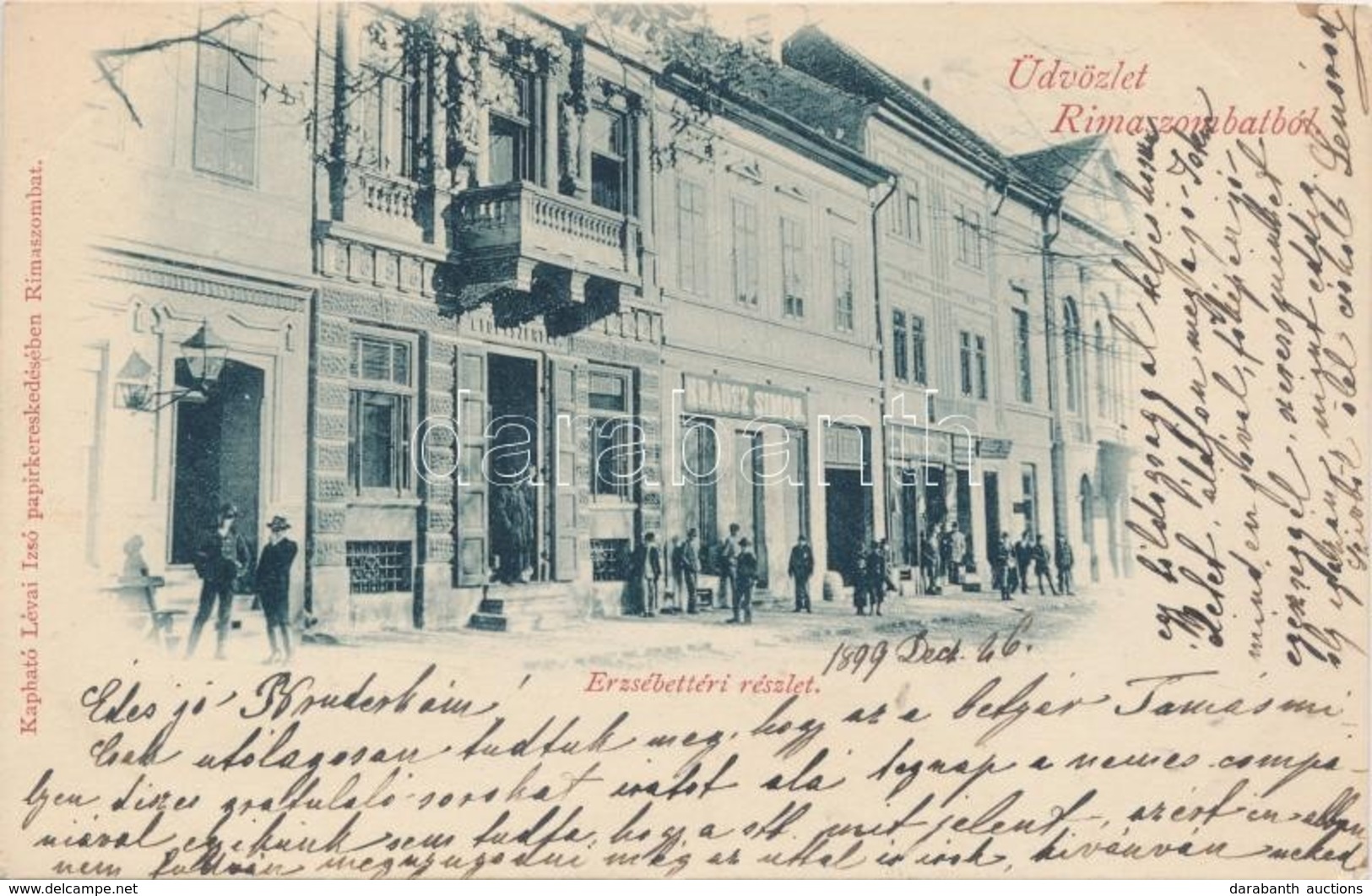 T2 1899 Rimaszombat, Erzsébet Tér, Krausz Simon és Lévai Izsó Kereskedései; Lévai Izsó Kiadása / Elisabeth Square, Shops - Ohne Zuordnung