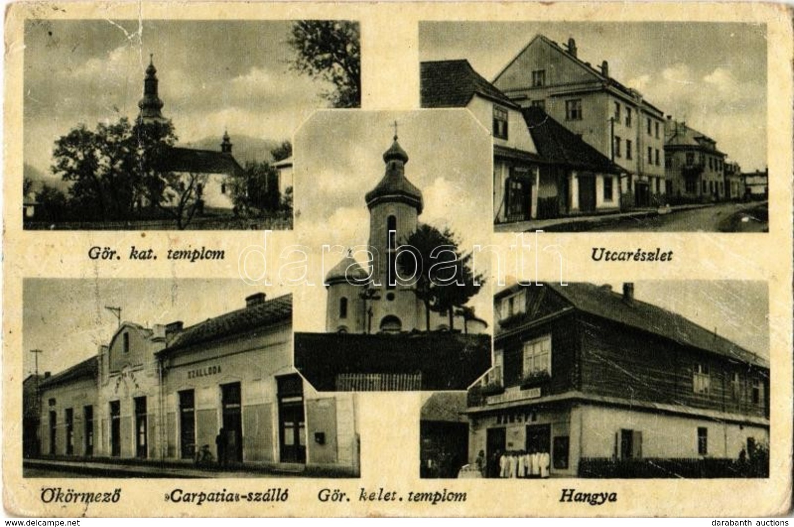 T3 1944 Ökörmező, Volove Polje, Mizhhirya, Boureni;  Görögkatolikus Templom, Utca, Carpatia Szálloda, Görögkeleti (ortod - Non Classés