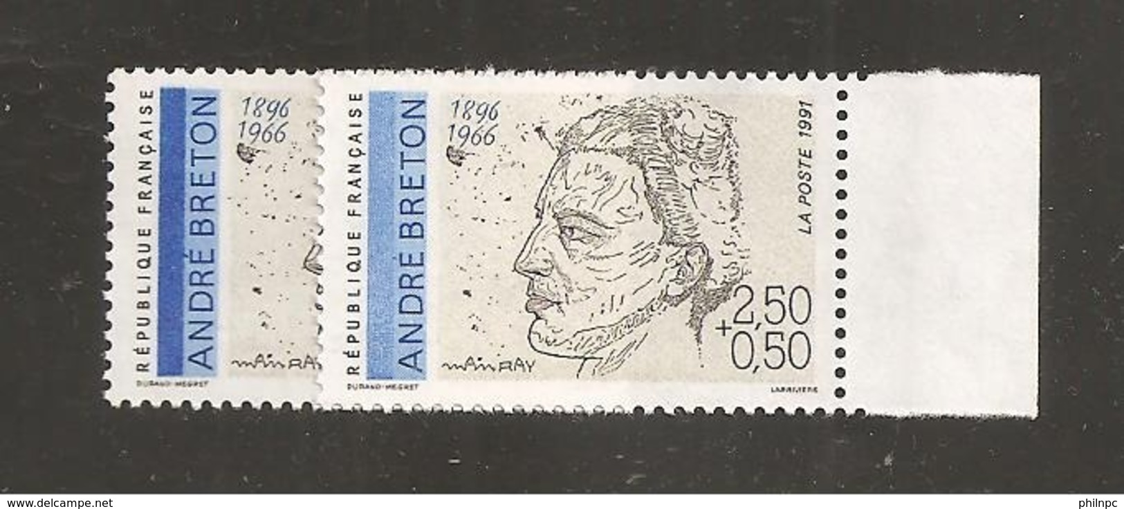 France, 2682a, 2682, Variété : Bleu Foncé ABSENT, Neuf **, TTB, André Breton, Poète - Unused Stamps