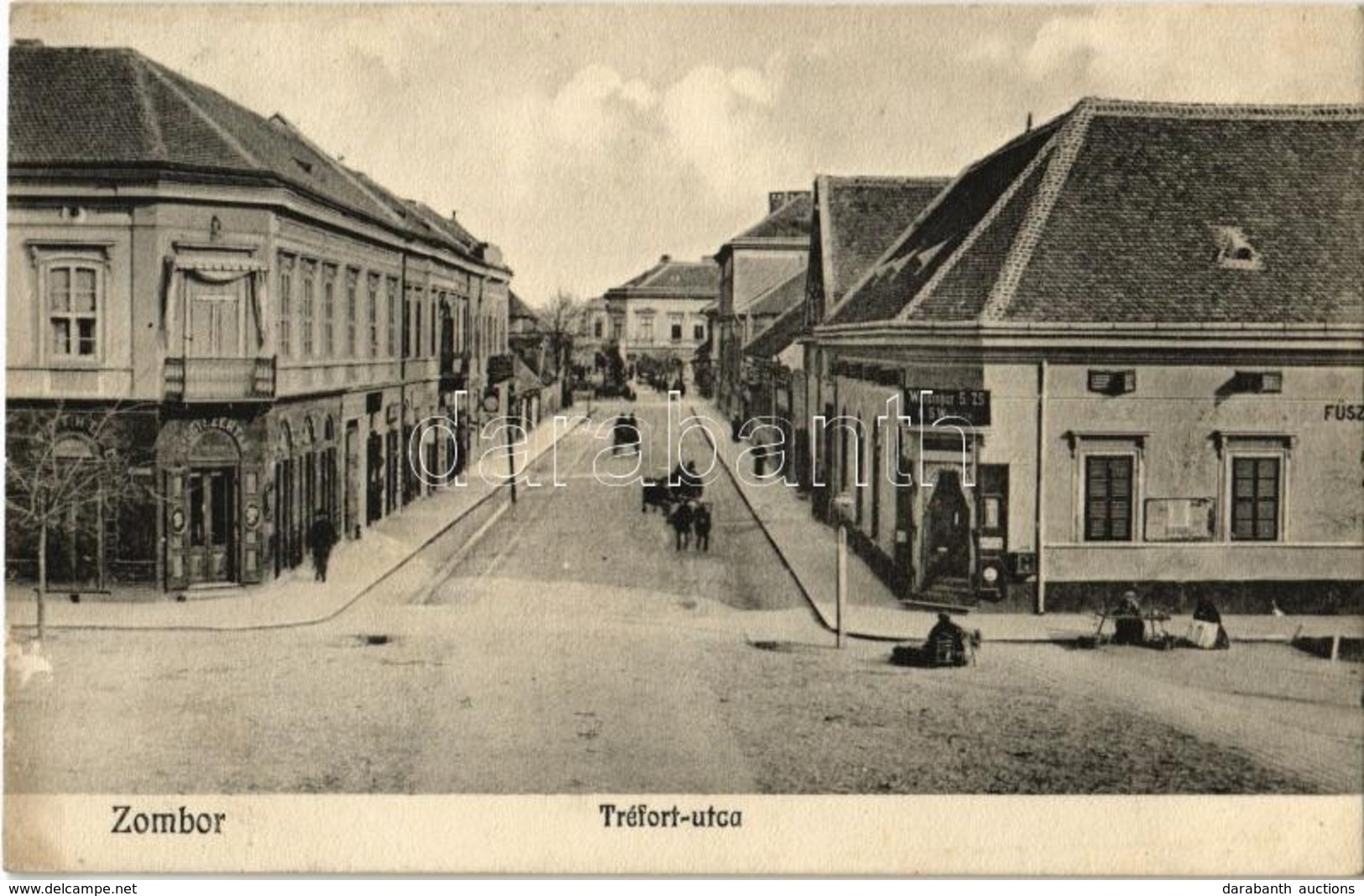 T2/T3 1913 Zombor, Sombor; Trefort Utca, Gyógyszertár, Weidinger üzlete, Piaci árusok. Kiadja Kaufmann Emil / Street Vie - Sin Clasificación