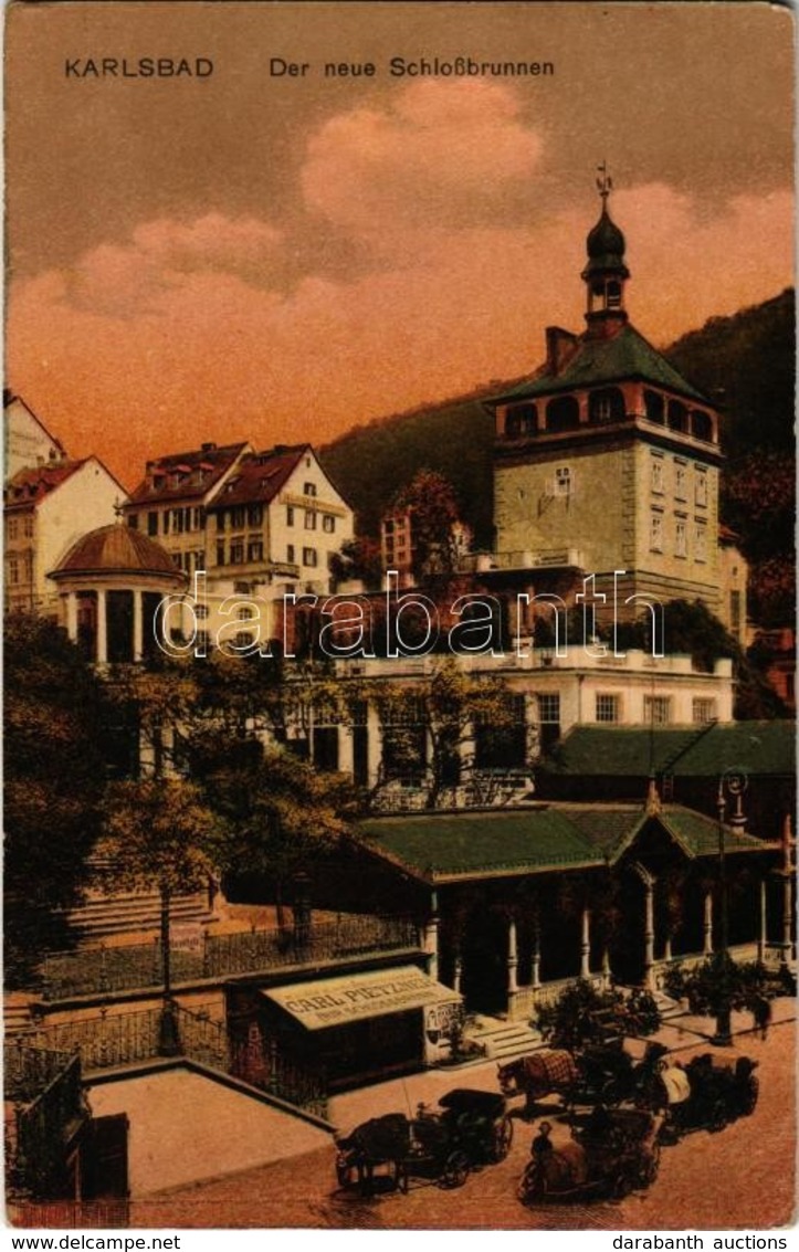 * T2/T3 1917 Karlovy Vary, Karlsbad; Der Neue Schlossbrunnen / New Castle Fountain, Carl Pietzner's Advertisement  (Rb) - Ohne Zuordnung