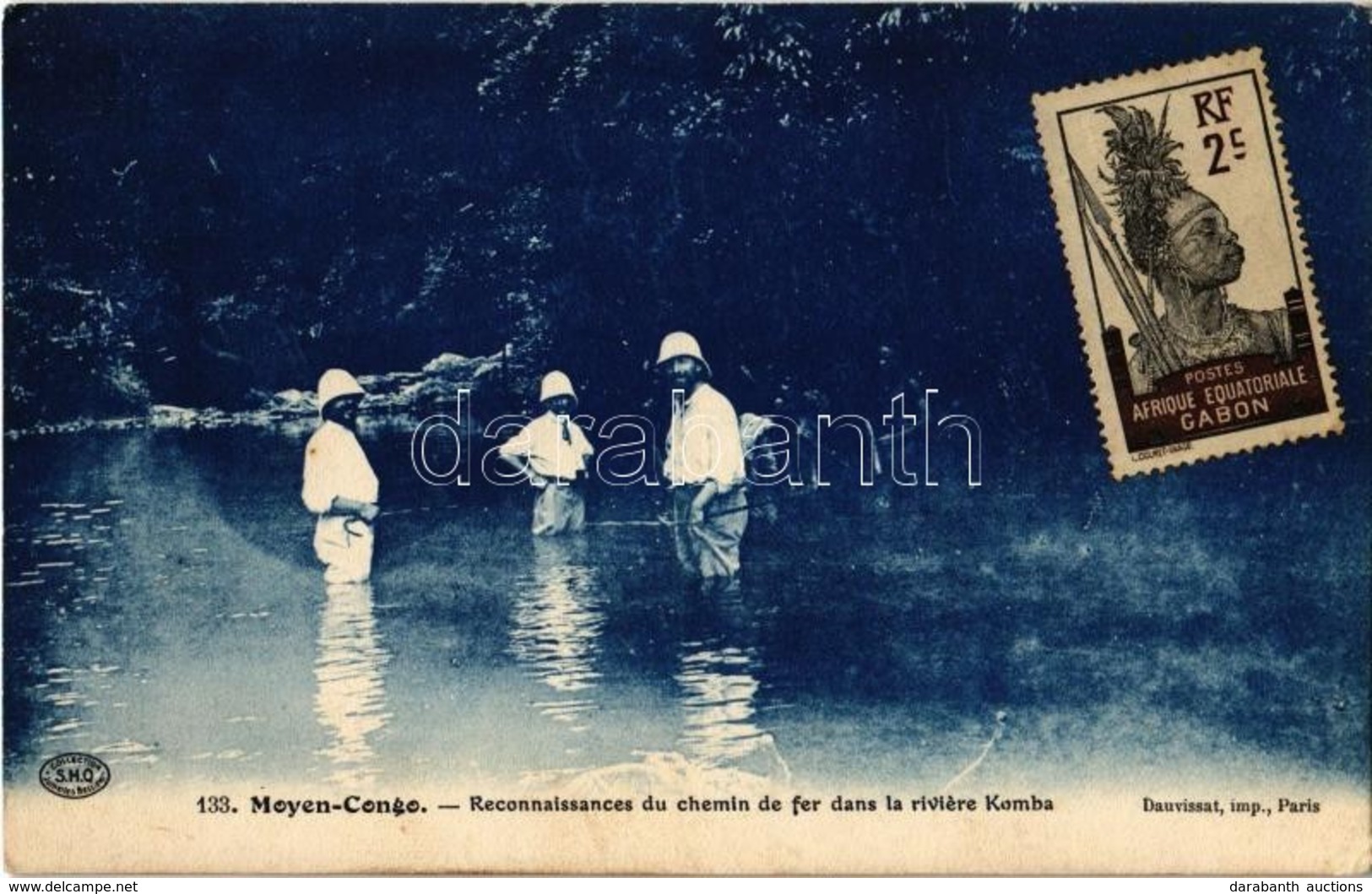 T2/T3 Moyen-Congo, Reconnaissances Du Chemin De Fer Dans La Riviere Komba / Komba River, Reconnaissance For Railway Cons - Ohne Zuordnung