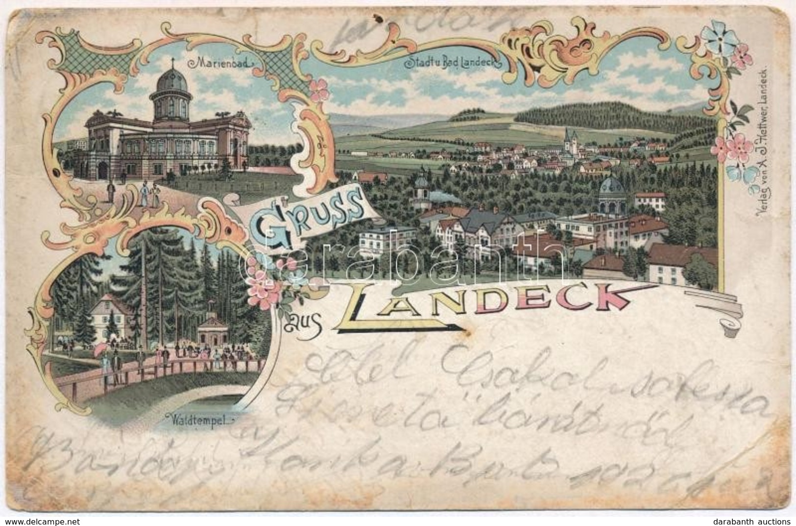 T3/T4 1897 (Vorläufer!) Landek, Landeck; Marienbad, Waltempel, Bad / Spa, Forest Chapel. A.J. Hettwer Art Nouveau, Flora - Ohne Zuordnung
