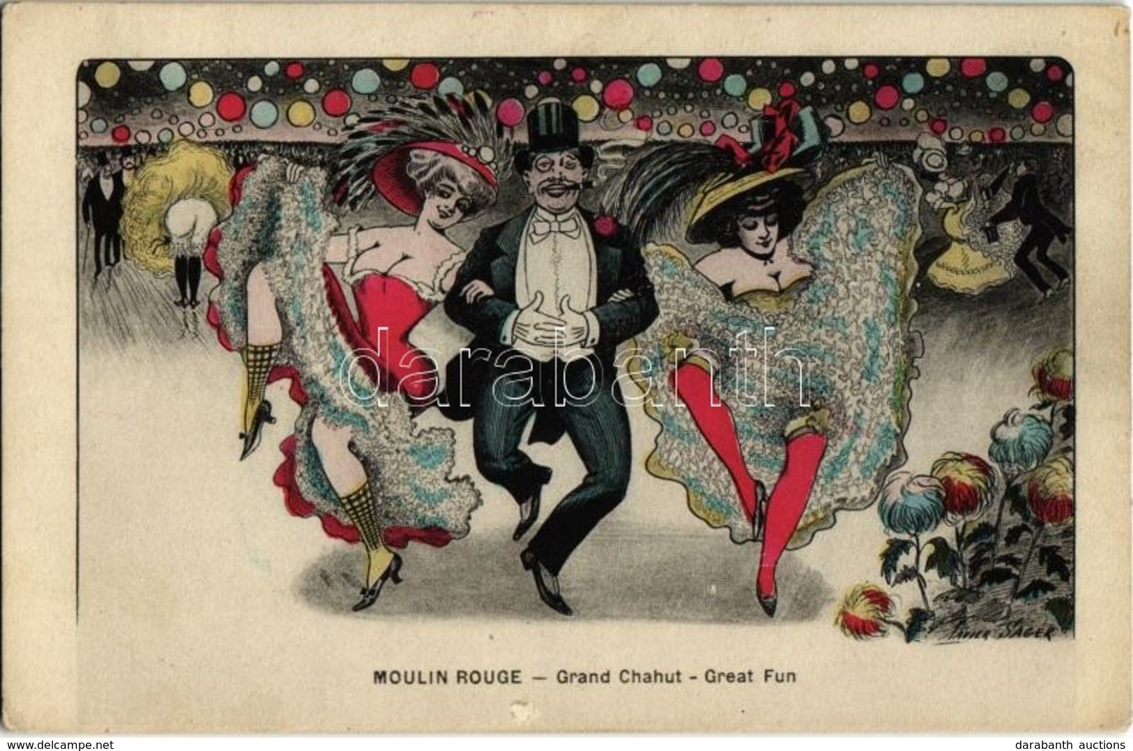 ** T2/T3 Moulin Rouge - Grand Chahut / Great Fun. French Gently Erotic Art Postcard S: Xavier Sager - Ohne Zuordnung