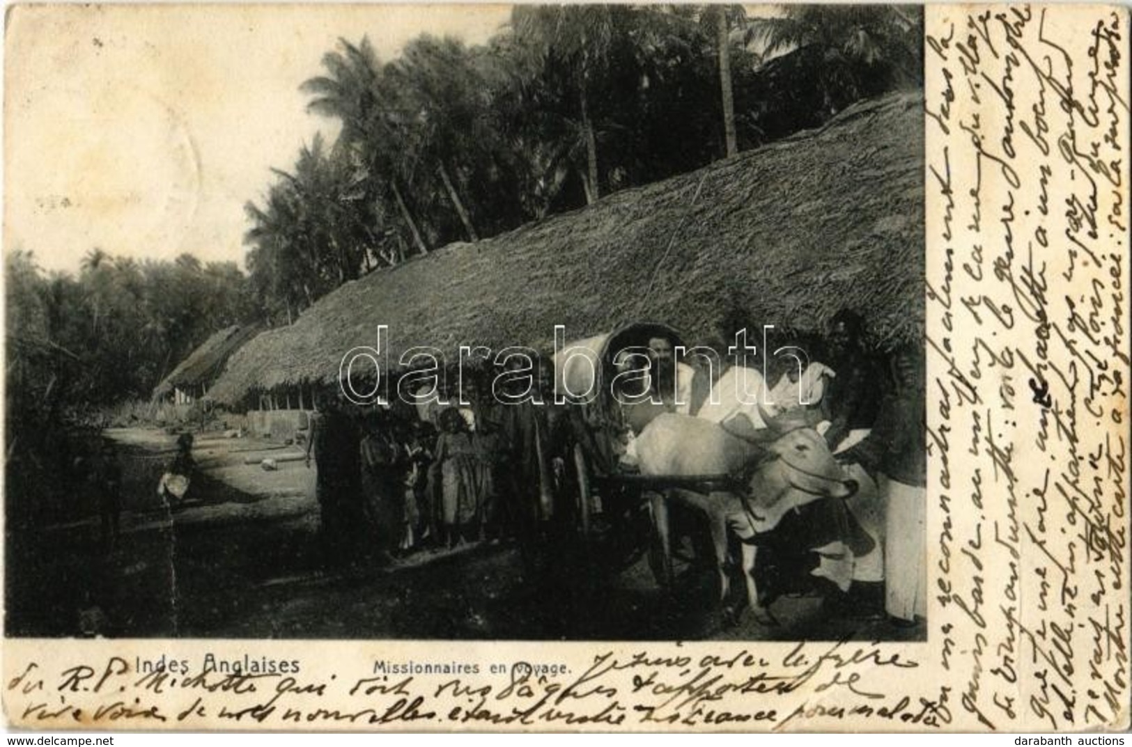 T2/T3 1913 Missionnaires En Voyage / Travelling Missionaries, Indigenous Village, Ox Cart, Indian Folklore (fa) - Ohne Zuordnung