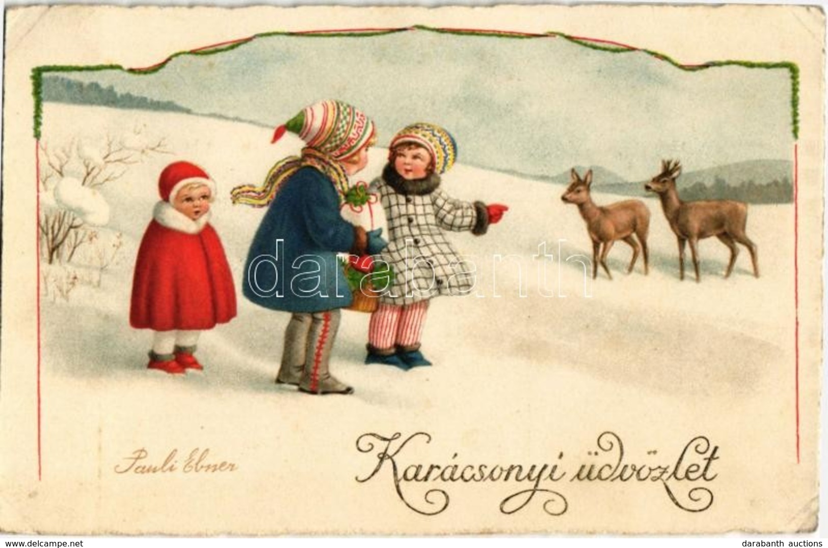 * T2/T3 Karácsonyi üdvözlet / Christmas. Children Art Postcard. D.A.G.B. No. 3057.  Litho S: Pauli Ebner - Ohne Zuordnung