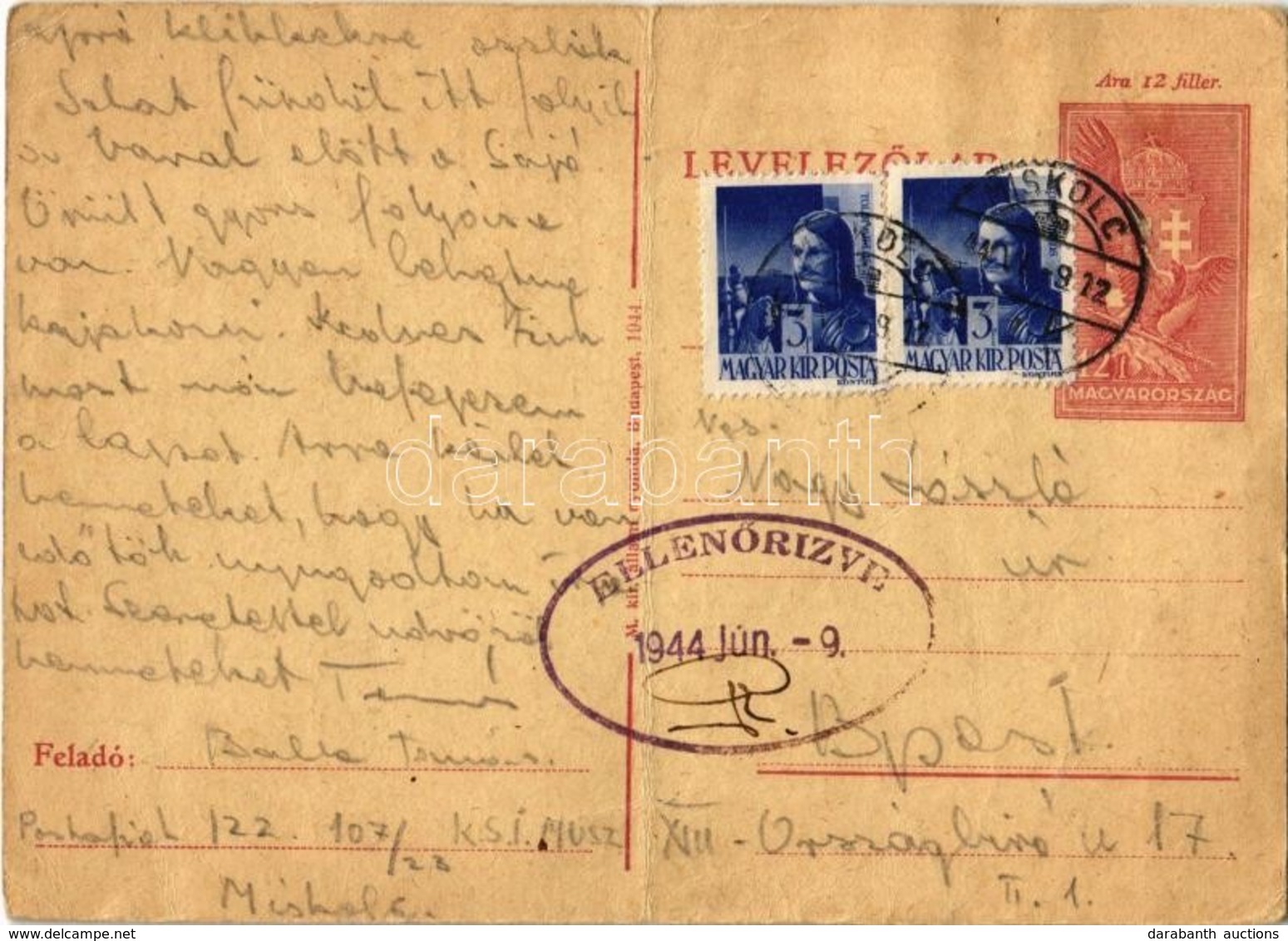 T4 1944 Balla Tamás 107/23 KMSZ (közérdekű Munkaszolgálatos) Levele A Miskolci Munkatáborból Barátainak / WWII Letter Fr - Ohne Zuordnung