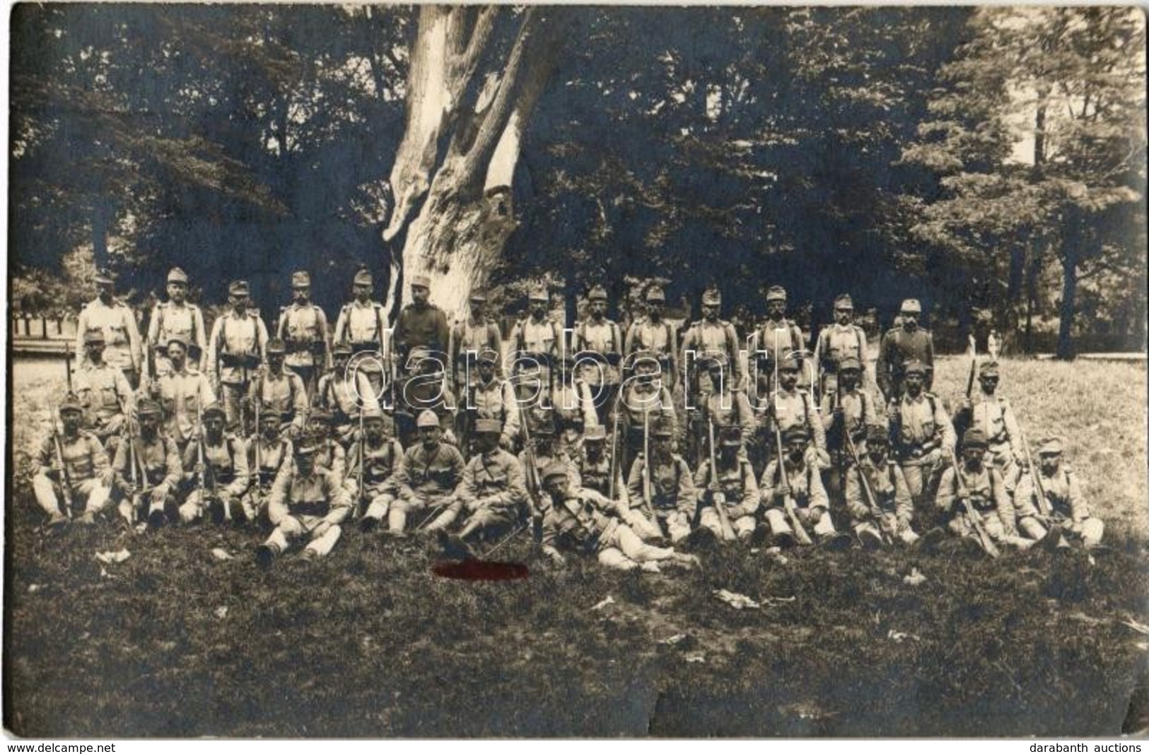 T2 1915 Osztrák-magyar Katonák Csoportképe Puskákkal / WWI Austro-Hungarian K.u.K. Military, Soldiers With Rifles. Photo - Ohne Zuordnung