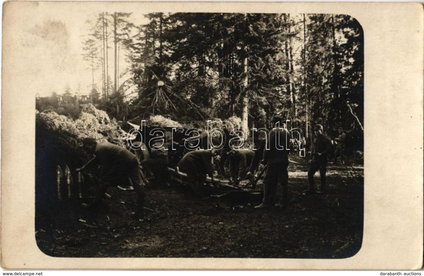 * T2/T3 1917 A Nehéz üteg Beállítása / WWI Austro-Hungarian K.u.K. Military, Setting The Heavy Artillery Ready. Photo (f - Ohne Zuordnung