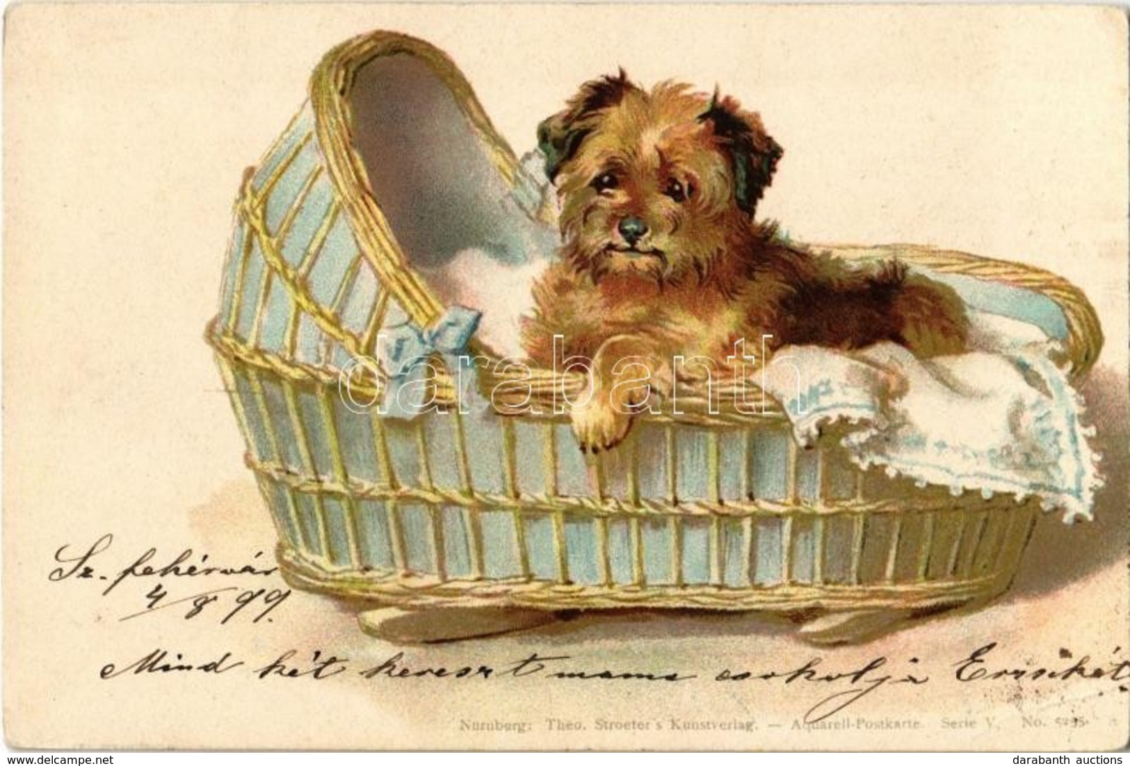 T2/T3 1899 Dog In A Basket. Theo. Stroefer's Kunstverlag. Aqarell-Postkarte Serie V. No. 5255. Litho (EK) - Ohne Zuordnung