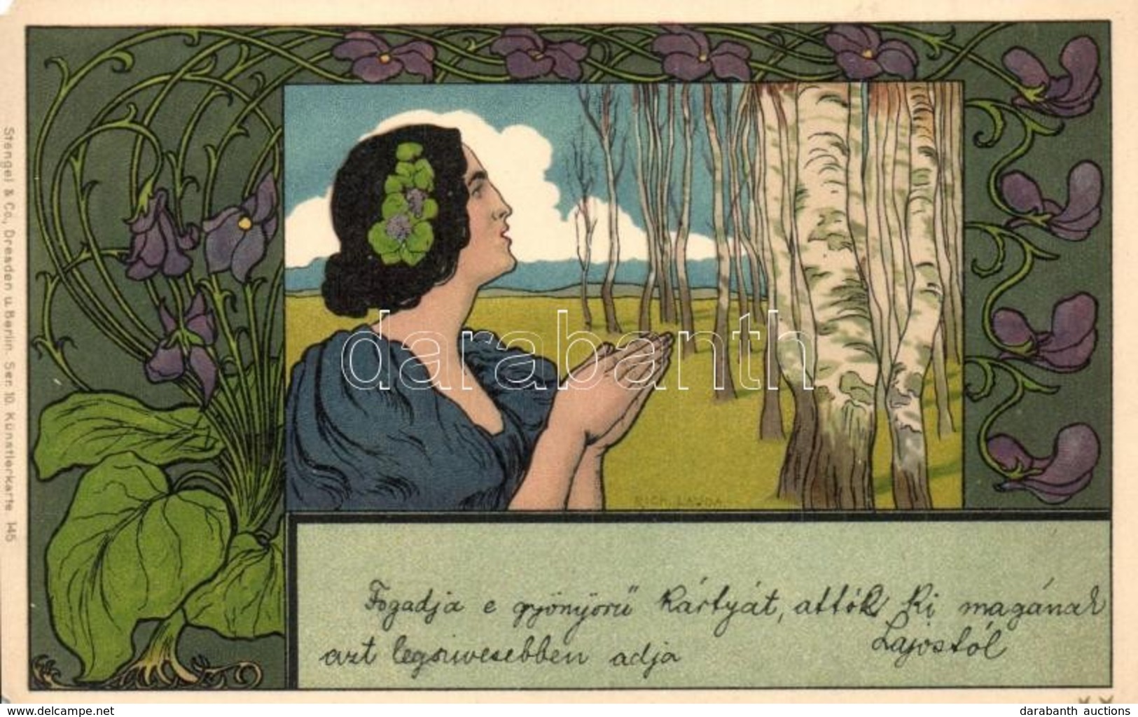 * T3/T4 Art Nouveau Lady. Stengel & Co. Ser. 10. Künstlerkarte 145. Litho S: Richard Lauda (EM) - Ohne Zuordnung