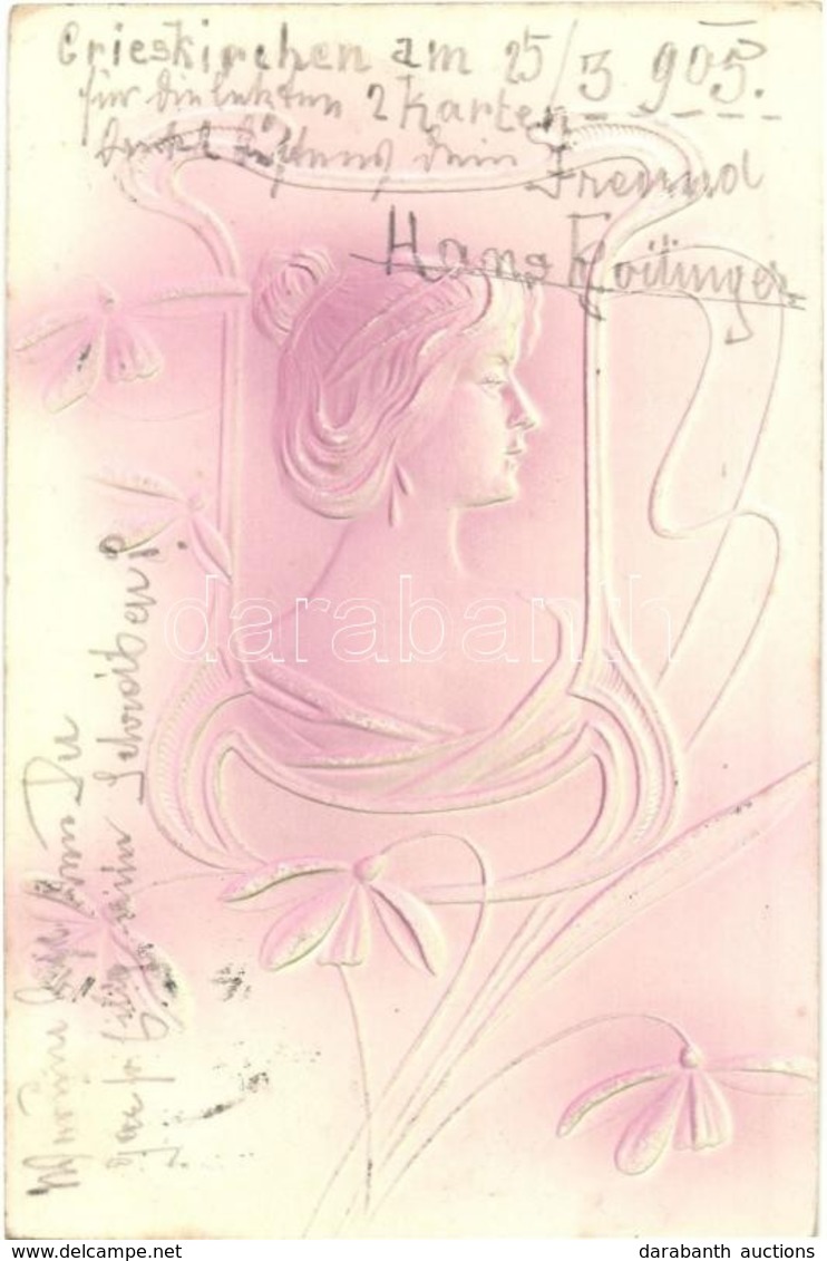 T2 1905 Raphael Kirchner Style Embossed Art Postcard - Non Classés