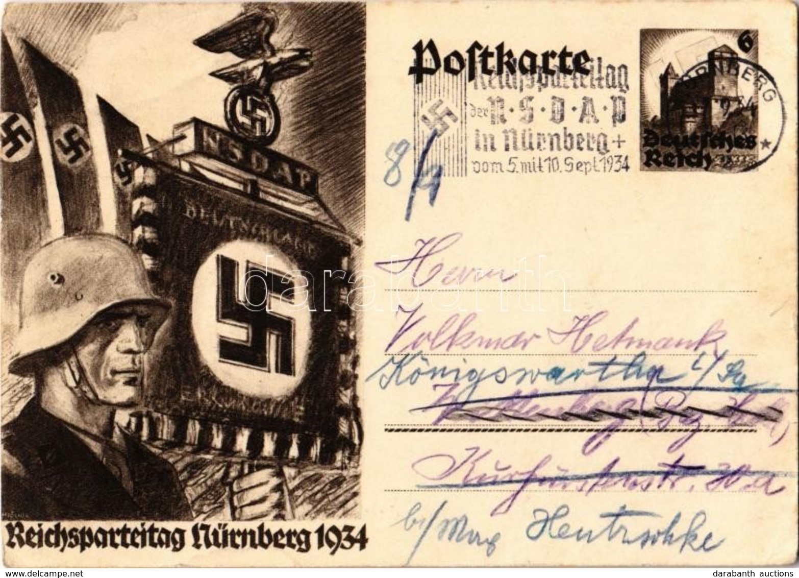 T2/T3 1934 Reichsparteitag Nürnberg / Nuremberg Rally. NSDAP German Nazi Party Propaganda, Swastika;  6 Ga. + 1934 Reich - Ohne Zuordnung
